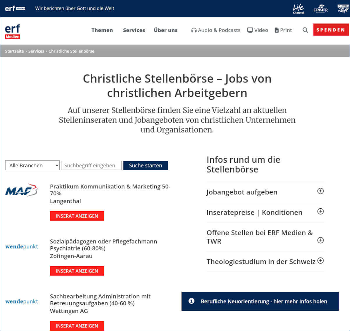 ERF-Medien.ch: Christliche Stellenangebote, Jobs - berufliche Veränderung angehen