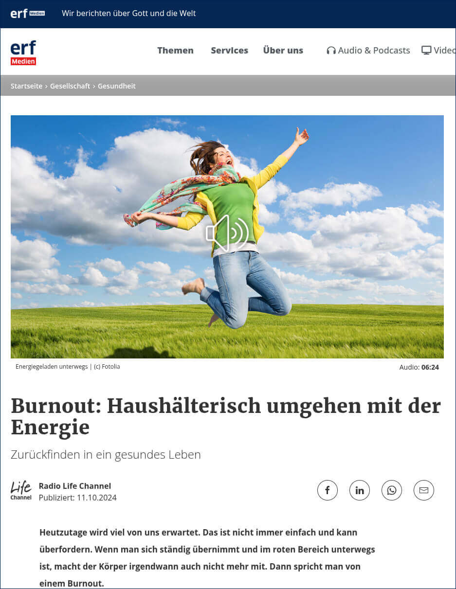Podcast, Radio- & TV-Beiträge Thema Burnout auf ERF-Medien.ch