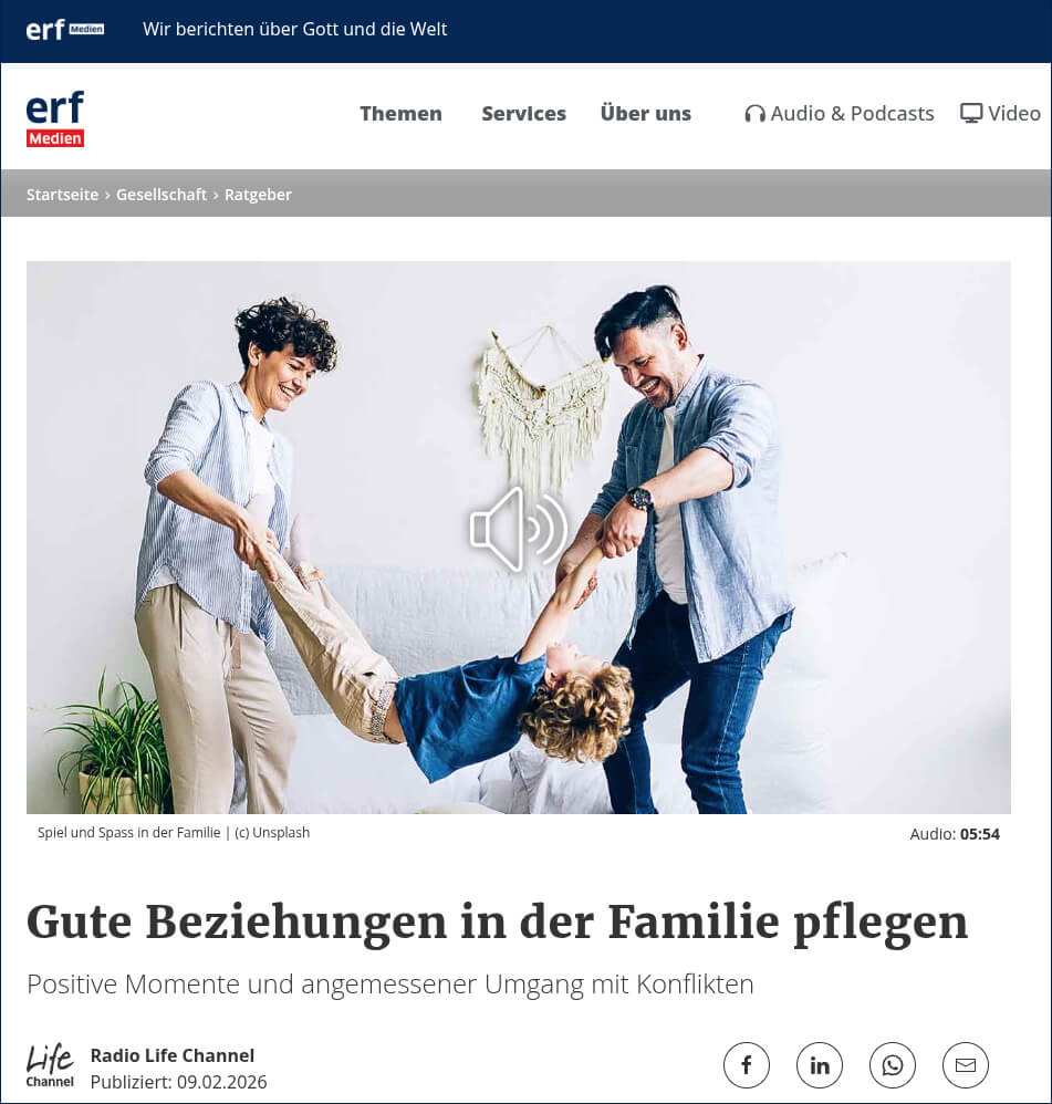 Familientherapie? Tipps für die Familie in den Podcasts, Radio- und TV-Beiträgen von ERF-Medien.ch.