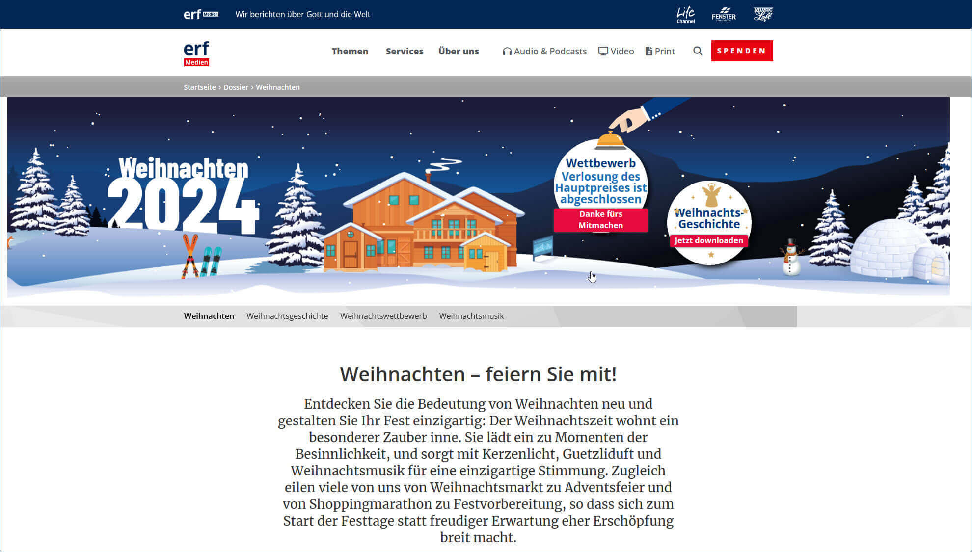 Weihnachten auf ERF-Medien.ch - feiern Sie mit